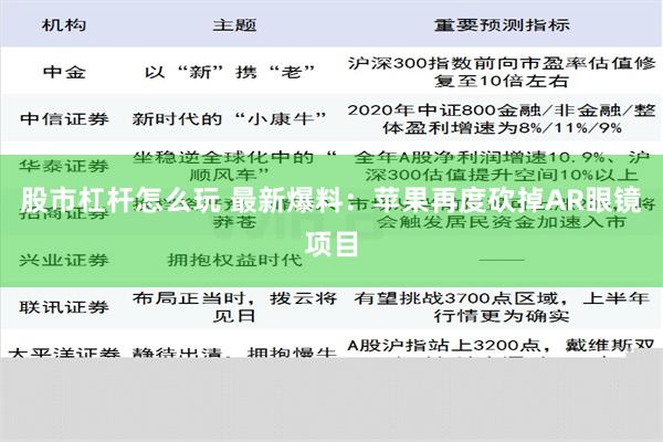 股市杠杆怎么玩 最新爆料：苹果再度砍掉AR眼镜项目